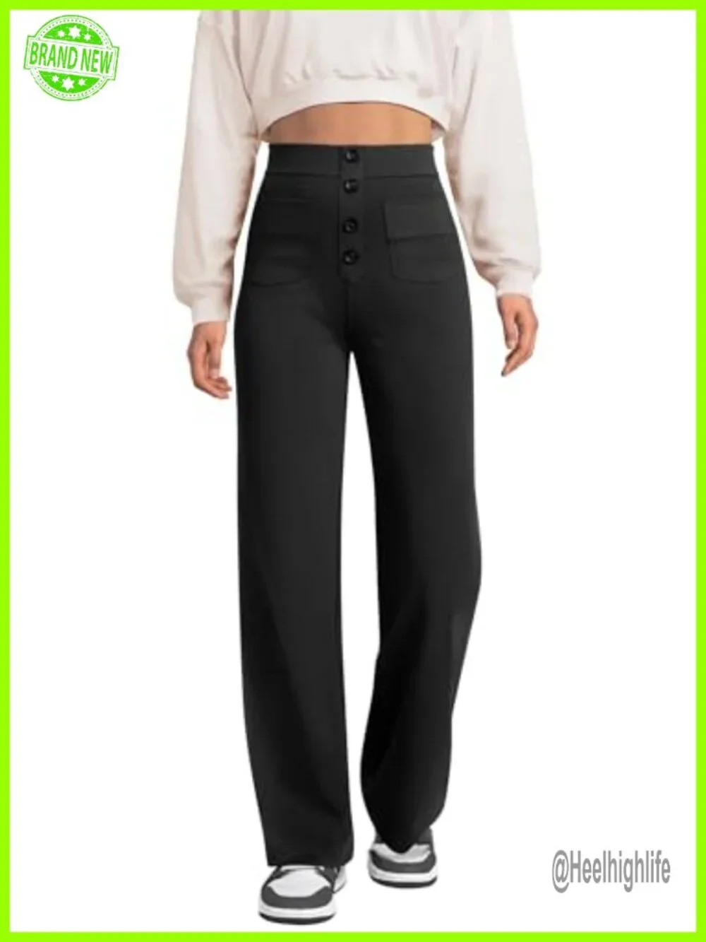 High Waist Straight Leg Dress Pants Stretchy Work Trousers